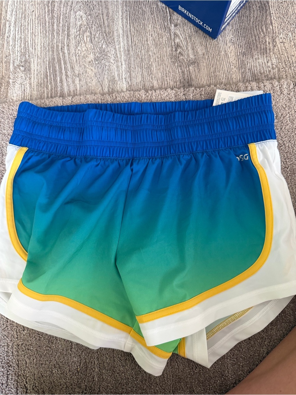 DSG Blue-to-Teal Gradient Athletic Shorts with Yellow Trim
